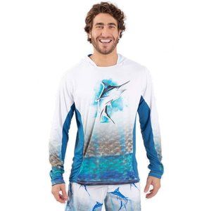 Wave Life Men's Blue Marlin Small White L/S Shirt